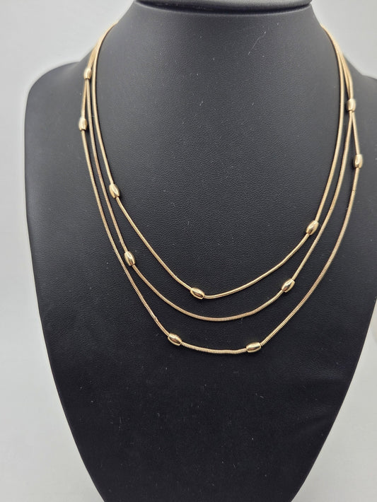 Gold Tone Triple Strand Snake Chain Necklace - Non-Magnetic
