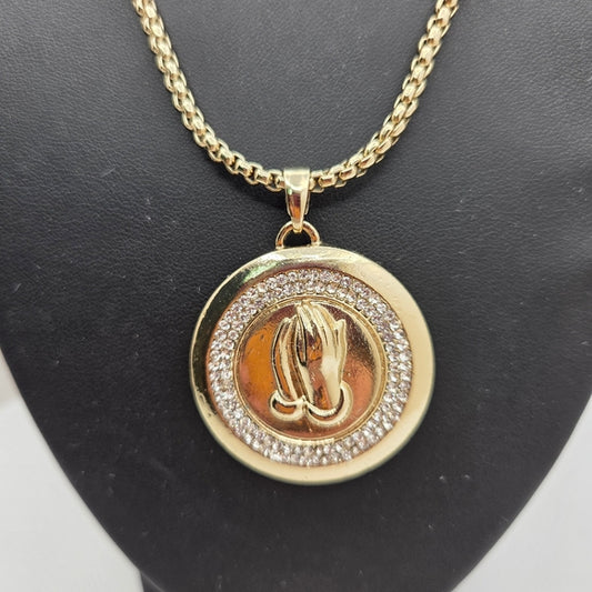 STATE Gold Silver Praying Hands MEDALLION Necklace