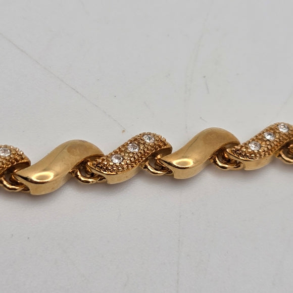 Vintage 1990s Avon Gold Tone Tennis Bracelet w/ Clear Rhinestones 7.5"