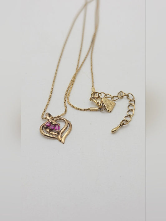Vintage Cookie Lee JJT 925 Sterling Silver Gold Vermeil Heart Necklace - Purple