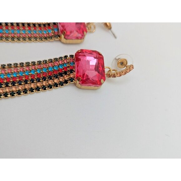 Pink Glass Dangle earrings Multicolor Teal And Light Pink Colors  Rhinestones