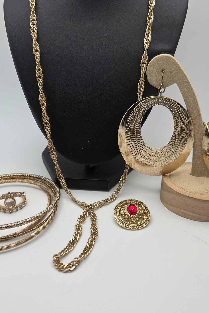 Vintage Gold-Tone Jewelry Lot with Sarah Coventry Necklace, 8pc
