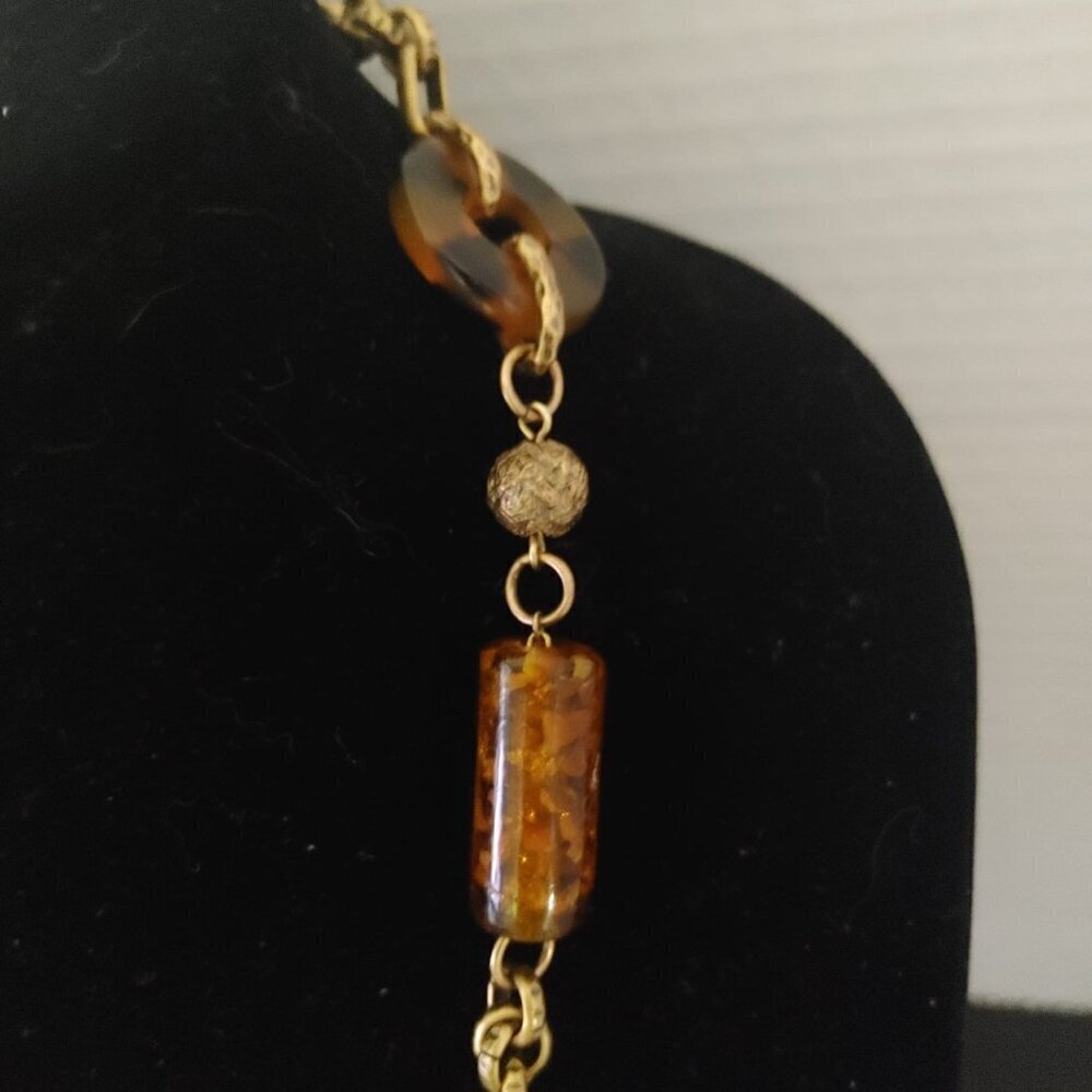 Chico's Statementkette Goldfarben Bernsteinperlen 71 cm