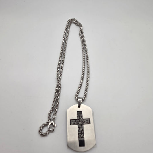 Men's Silver Inspirational Cross Pendant Necklace Silver stainless steel