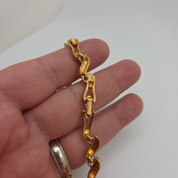 Vintage 1990s Avon Gold Tone Tennis Bracelet w/ Clear Rhinestones 7.5"