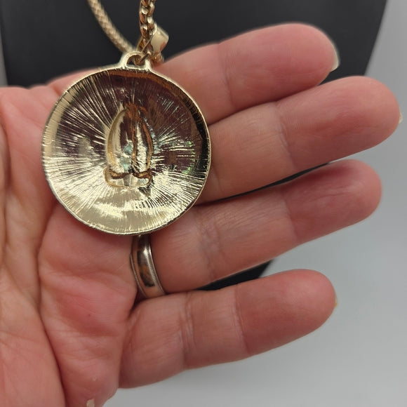 STATE Gold Silver Praying Hands MEDALLION Necklace