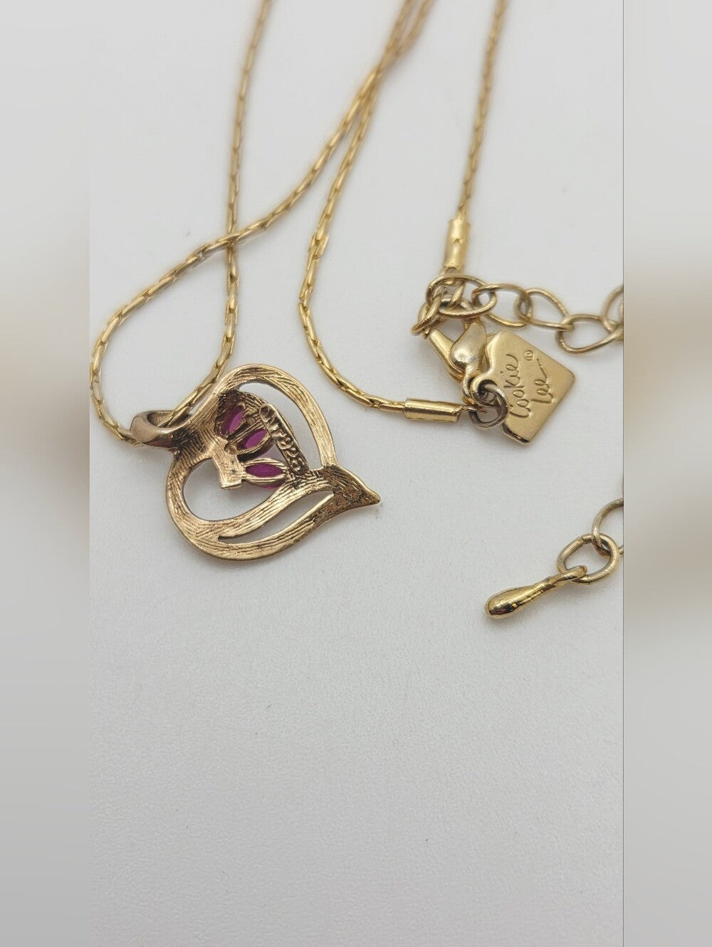 Vintage Cookie Lee JJT 925 Sterling Silber Gold Vermeil Herz Halskette - Lila