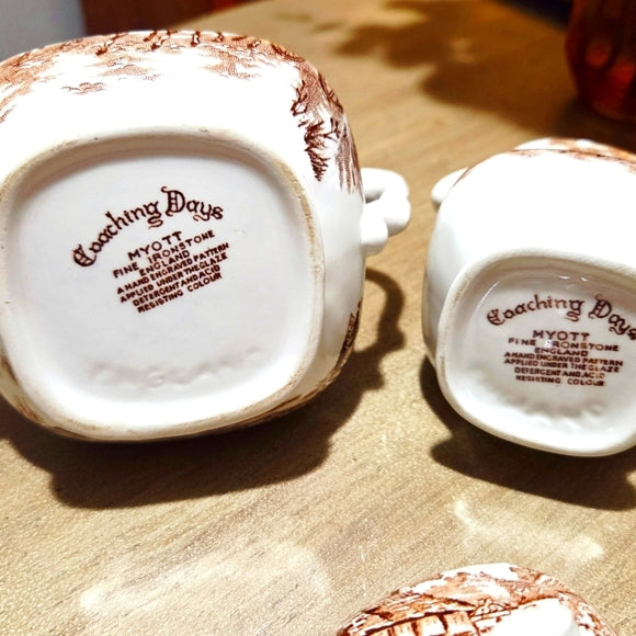 Vintage Alfred Meakin Staffordshire England Coaching Days Sahne- und Zucker-Set – 1960er Jahre