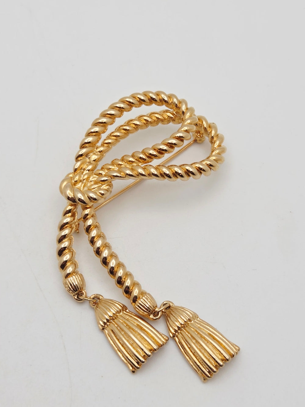 Vintage 80er Jahre AVON Brosche Goldfarbene Seilschleife - Nautische Quastenanstecknadel