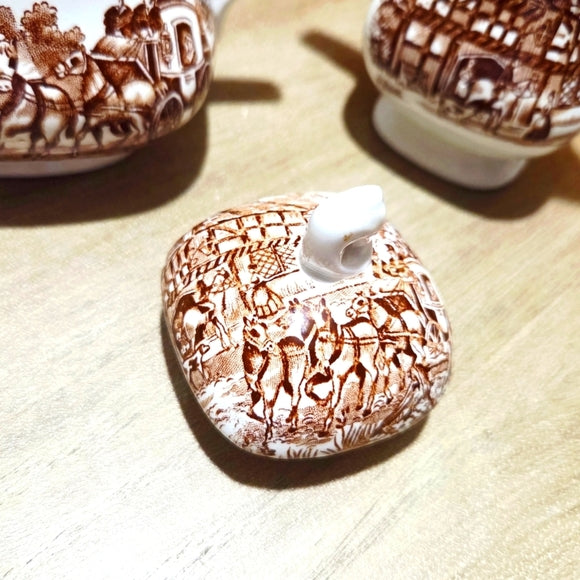 Vintage Alfred Meakin Staffordshire England Coaching Days Sahne- und Zucker-Set – 1960er Jahre