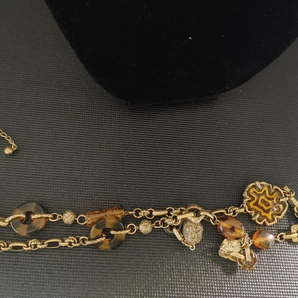 Chico's Statementkette Goldfarben Bernsteinperlen 71 cm