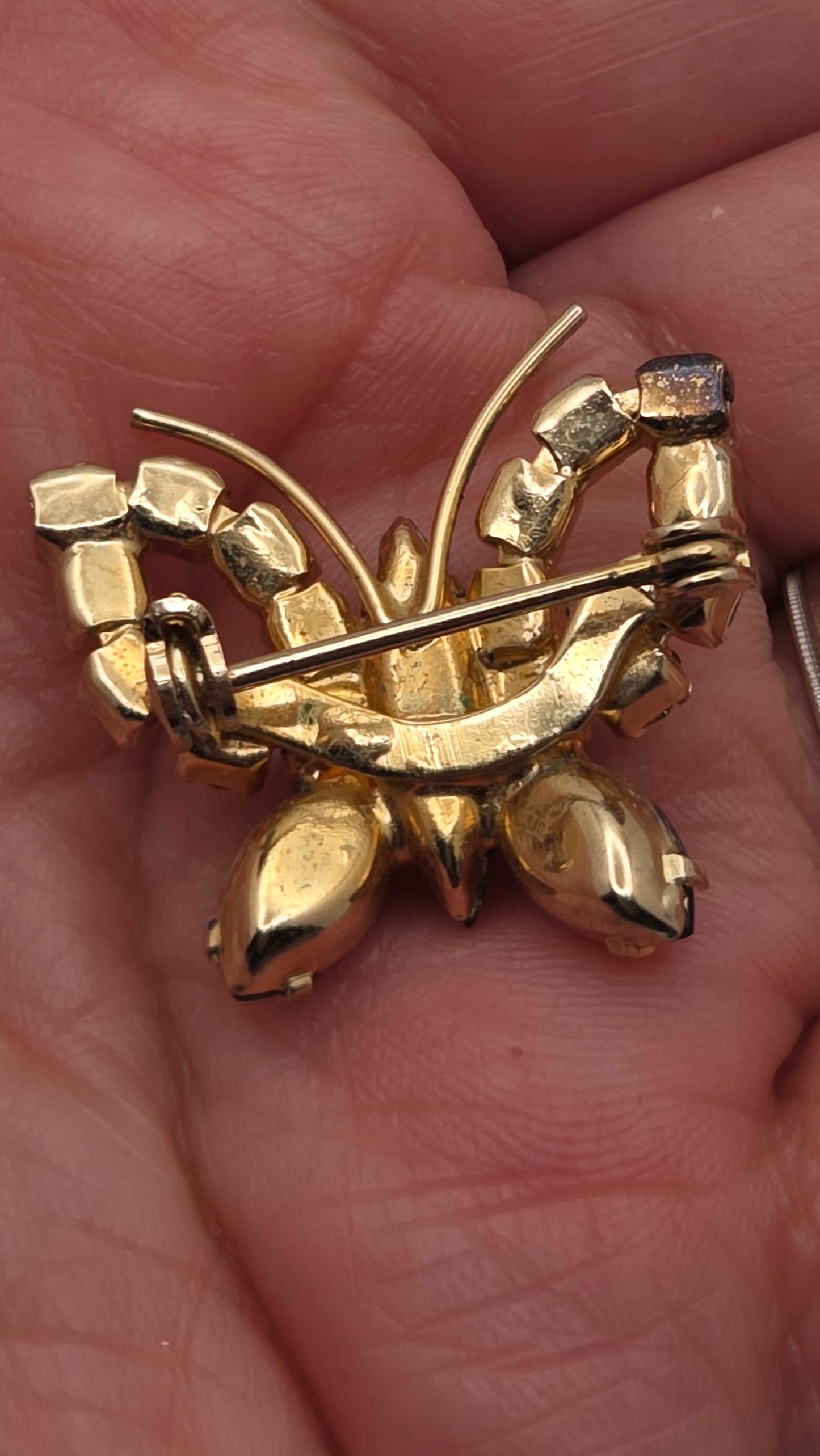 Vintage 1960s Juliana Style Green Rhinestone Butterfly Brooch