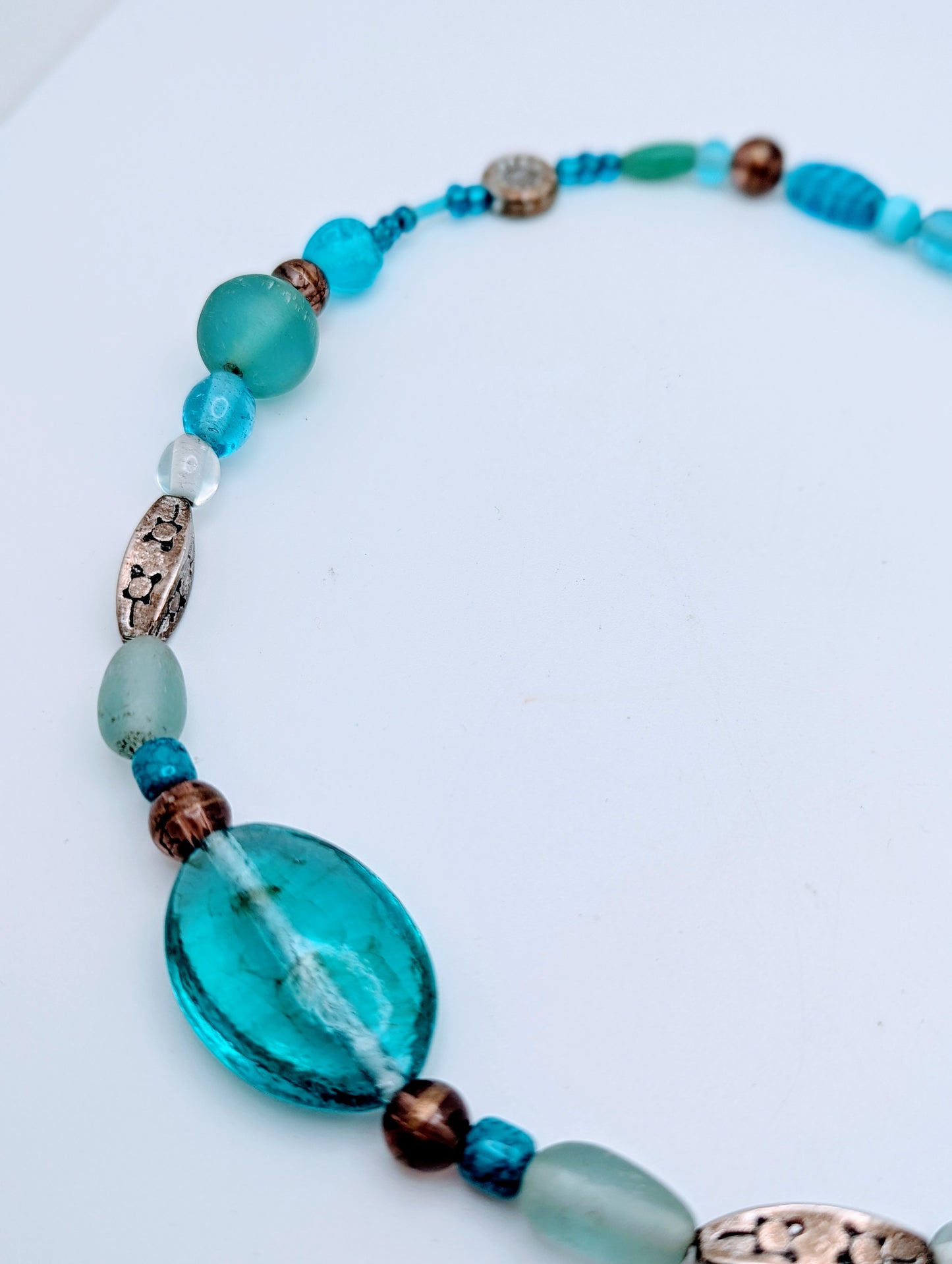 Esmor Glass Necklace Aquamarine Turquoise Tone Beaded 17-22" Vintage