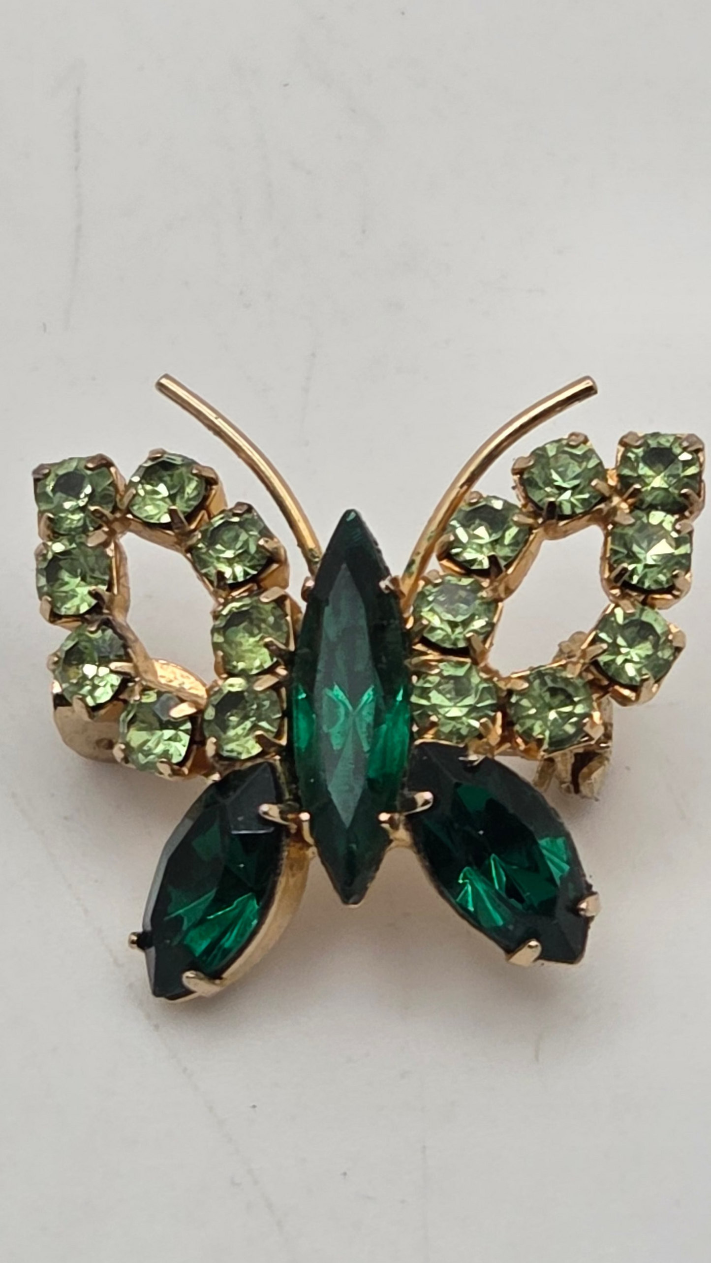 Vintage 1960s Juliana Style Green Rhinestone Butterfly Brooch