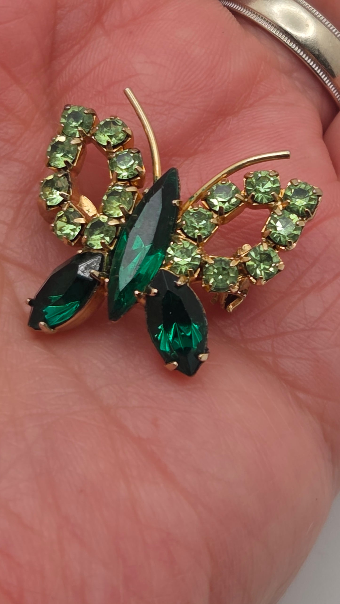Vintage 1960s Juliana Style Green Rhinestone Butterfly Brooch