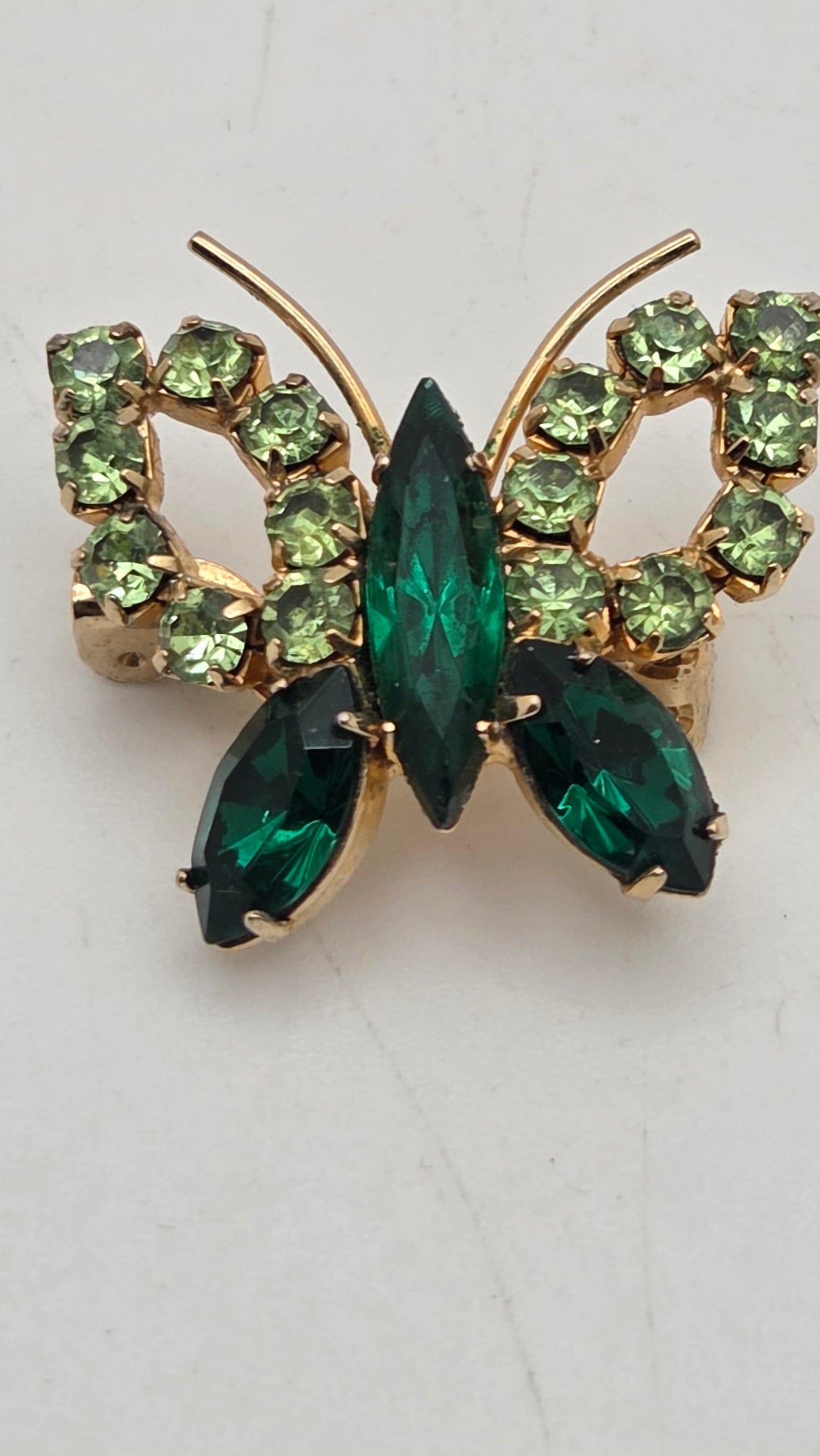 Vintage 1960s Juliana Style Green Rhinestone Butterfly Brooch