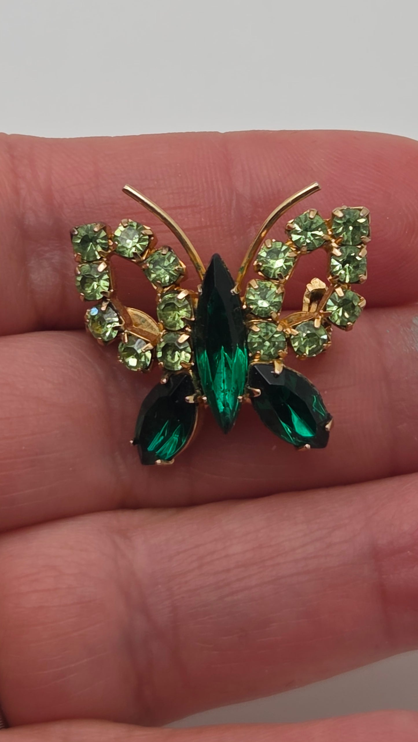 Vintage 1960s Juliana Style Green Rhinestone Butterfly Brooch